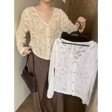 批发高级感重工刺绣拼接长袖<b class='q'>衬衫</b>女2025春季简约优雅气质<b class='q'>蕾丝</b>开衫上衣