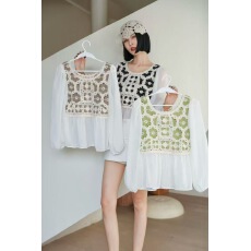 批发新款法式镂空<b class='q'>钩花</b>拼接短款<b class='q'>雪纺</b>衫女设计感复古气质圆领显瘦<b class='q'>上衣</b>潮