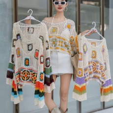 批发波西米亚镂空钩花<b class='q'>开衫</b>女春夏度假风中<b class='q'>长款</b>上衣外搭披肩防晒<b class='q'>针织</b>衫