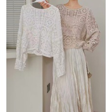 批发法式小众重工<b class='q'>钩花</b>镂空编织花纹休闲宽松长袖衬衫洋气性感<b class='q'>上衣</b>2026