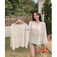 批发新款法式蕾丝镂空刺绣<b class='q'>衬衫</b>女夏季森系文艺防晒开衫长袖上衣
