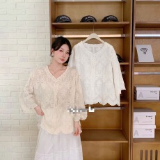 批发新款法式蕾丝镂空刺绣<b class='q'>衬衫</b>女夏季森系文艺防晒开衫长袖上衣
