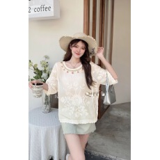 批发法式蕾丝镂空刺绣V领<b class='q'>衬衫</b>女夏季森系文艺防晒开衫短袖上衣