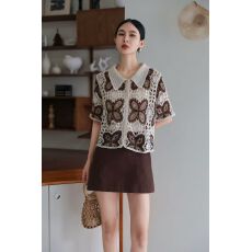 批发2026新款民族风钩花镂空叠穿<b class='q'>针织</b>衫重工提花短袖POLO衫