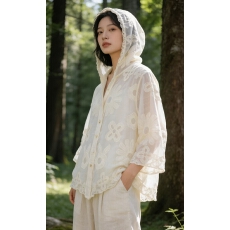 批发文艺刺绣纯棉长袖<b class='q'>衬衫</b>女2026夏新款气质宽松显瘦连帽<b class='q'>衬衣</b>潮