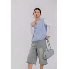 批发2026春<b class='q'>夏</b>纯色钩花镂空针织衫宽松无袖马甲背心毛衣外搭开衫马甲