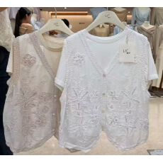 批发广州十三行针织背心马甲女2025秋季新款叠穿长袖衬衫上衣两件套