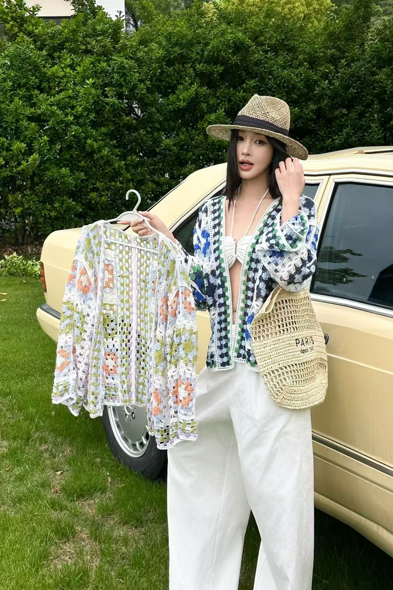 프랑스식 자수 홀로우 아웃 니트 스웨터 여성 봄 여름 긴팔 루즈핏 외국 가스 맨위