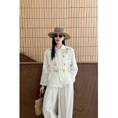 批发森系田园风彩线绣花全幅<b class='q'>蕾丝</b>衬衣女夏薄款透气宽松度假防晒小外套