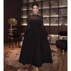 批发春秋季黑色晚礼服连衣裙女蕾丝拼接高级感<b class='q'>赫本</b><b class='q'>风</b>收腰大摆裙