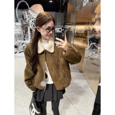 批发韩系美拉德复古简约百搭翻领<b class='q'>短外套</b>女秋冬季羊羔毛拼接麂皮绒夹克