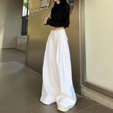 批发高级感白色西装裤女春秋直筒裤<b class='q'>高腰</b>垂感拖地裤休闲阔腿裤加<b class='q'>长裤</b>子