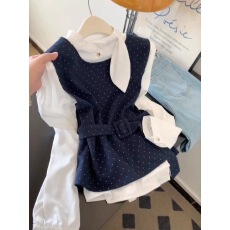 批发韩版复古<b class='q'>波点</b>马甲内搭长袖<b class='q'>衬衫</b>女2025秋季新款叠穿显瘦两件套上衣