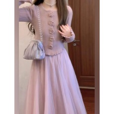 批发秋冬季超好看粉色针织毛衣上衣配<b class='q'>网纱</b>半身<b class='q'>裙</b>减龄漂亮洋气套装<b class='q'>裙</b>女