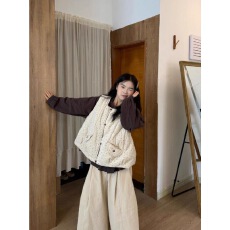 批发甜美减龄风纯色木耳边长袖<b class='q'>衬衫</b>女秋季新款叠穿<b class='q'>碎花</b>背心马甲两件套