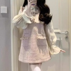 批发<b class='q'>夏</b>季新款甜美初恋小香风气质名媛显瘦衬衫搭配背心裙chic两件套女