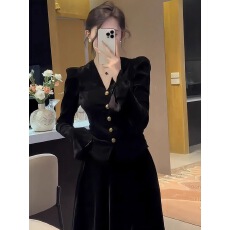 黑色丝绒衬衫女装春季2025新款设计感小众v领长袖上衣洋气小衫女