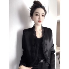 批发2025年秋季新款法式气质小个子设计感小众v领<b class='q'>小外套</b><b class='q'>蕾丝</b>拼接外套