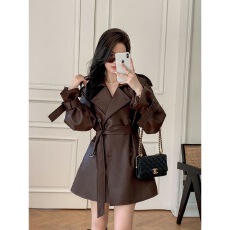 批发棕色皮衣女2025新款韩版时尚小个子皮夹克秋季皮风衣外套女高级感