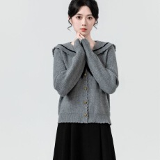 批发蝴蝶结针织开衫2025新款学院风通勤海军领毛衣外套针织衫上衣