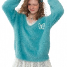 批发<b class='q'>秋</b>冬水貂慵懒针织毛衣套头毛衣新款宽松<b class='q'>秋</b>冬季V领针织衫小众上衣