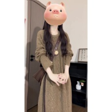 批发2025新时尚<b class='q'>秋</b>冬季慵懒针织连衣裙毛衣<b class='q'>秋</b>冬新款宽松圆领休闲裙子