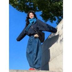 批发25新韩系一整套深<b class='q'>冬</b>穿搭高级感圆领夹棉厚外套牛仔阔腿裤套装<b class='q'>冬</b>季