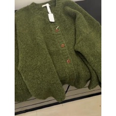 批发复古绿色针织开衫外套女<b class='q'>秋</b>冬加厚慵懒高级感软糯毛衣宽松韩系上衣