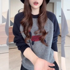 秋冬新款套头针织衫减龄小狗毛衣提花宽松慵懒针织卡通肩袖上衣