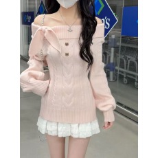 批发<b class='q'>日系</b>甜美学院风萌萌兔耳一字肩毛衣秋冬新款外穿内搭针织衫上衣洋