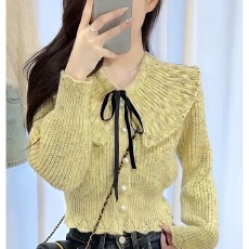 批发茵蔚蝴蝶结法式针织<b class='q'>开衫</b>秋冬2025年新款娃娃高级<b class='q'>短款</b>毛衣外套上衣