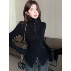 批发<b class='q'>不规则</b>交叉打底衫女 2025秋季甜辣妹长袖半高领显身材内搭上衣潮