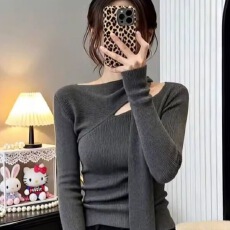批发韩系<b class='q'>不规则</b>镂空系带长袖针织衫女超好看的洋气小众别致穿搭上衣潮
