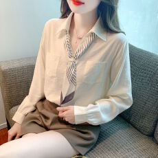 批发法式飘带长袖polo领衬衫女秋季2025<b class='q'>新款</b>衬衣时尚气质显瘦减龄上衣