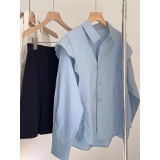 批发宽松气质简约设计感衬衫女2026春季<b class='q'>新款</b>通勤蓝色别致显瘦上衣