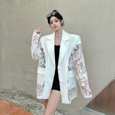批发2026夏季新款轻奢浮花拼接设计感气质休闲西服外套女薄款西装上衣