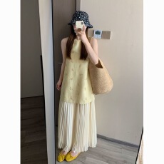 批发2025夏季套装新款法式蝴蝶结无袖背心连衣裙半身裙高腰百褶
