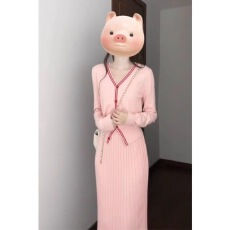 批发粉色小香风套装女春<b class='q'>冬</b>季穿搭一整套高级感针织上衣半身裙子两件套