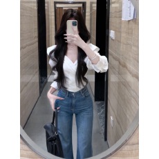 批发法式气质v领长袖<b class='q'>衬衫</b>女士早秋季新款纯欲风修身显瘦<b class='q'>白色</b><b class='q'>衬衣</b>上衣