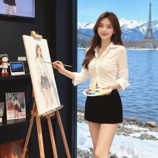 批发纯欲收腰蓝色<b class='q'>衬衫</b>女长袖修身<b class='q'>衬衣</b>性感短款设计感小众工作服两件套