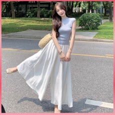 批发套<b class='q'>装</b>女<b class='q'>装</b>两件套时尚洋气新款夏季一整套蓝色系带<b class='q'>T</b><b class='q'>恤</b>宽松阔腿<b class='q'>裤</b>裙