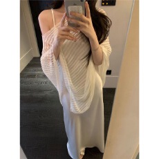 批发不规则气质斜肩针织防晒罩衫<b class='q'>女</b>2026夏季时尚套装吊带<b class='q'>连衣裙</b>两件套