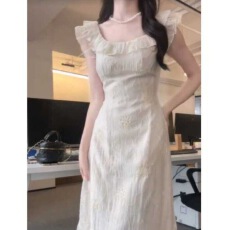批发套装裙子<b class='q'>女</b>夏季便宜裙子长款成人收腰小个子<b class='q'>连衣裙</b>夏天精致法式