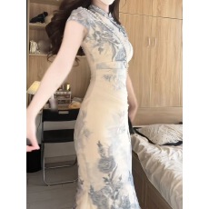 批发氛围连衣裙百搭国风绝美新款复古气质<b class='q'>旗袍</b>镂空中式感短袖新<b class='q'>改良</b>