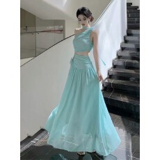 批发<b class='q'>沙滩</b>女夏法式夏季气质斜肩露背无袖<b class='q'>连衣裙</b>海边度假拍照氛围仙女