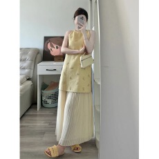 批发新中式国风背心连衣裙夏海边度假绝美仙气假两件无袖宽松显瘦<b class='q'>长裙</b>