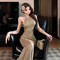 批发<b class='q'>名媛</b>穿搭无袖挂脖连体衣气质女款纯欲性感高档包臀裙居家可外穿