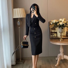 批发网红小香风西装套装女2026秋季新款时尚短款上衣吊带连衣裙两件套