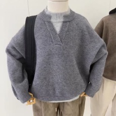 批发简约软糯儿童半高领<b class='q'>毛衣</b>男童冬装舒适针织衫假两件打底衫宝宝上衣