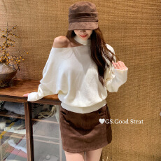 批发GS.GOOD START秋冬气质简约斜肩设计感宽松氛围感显瘦针织<b class='q'>小衫</b>女